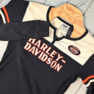 VTG Harley Davidson‎ Shirt Women's M Medium Black Orange Long Sleeve Motorcycles